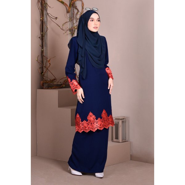Baju Kurung Lace Royal Maya - Navy Blue - Image 3