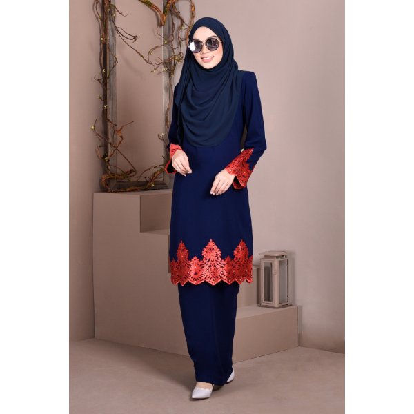 Baju Kurung Lace Royal Maya - Navy Blue - Image 2